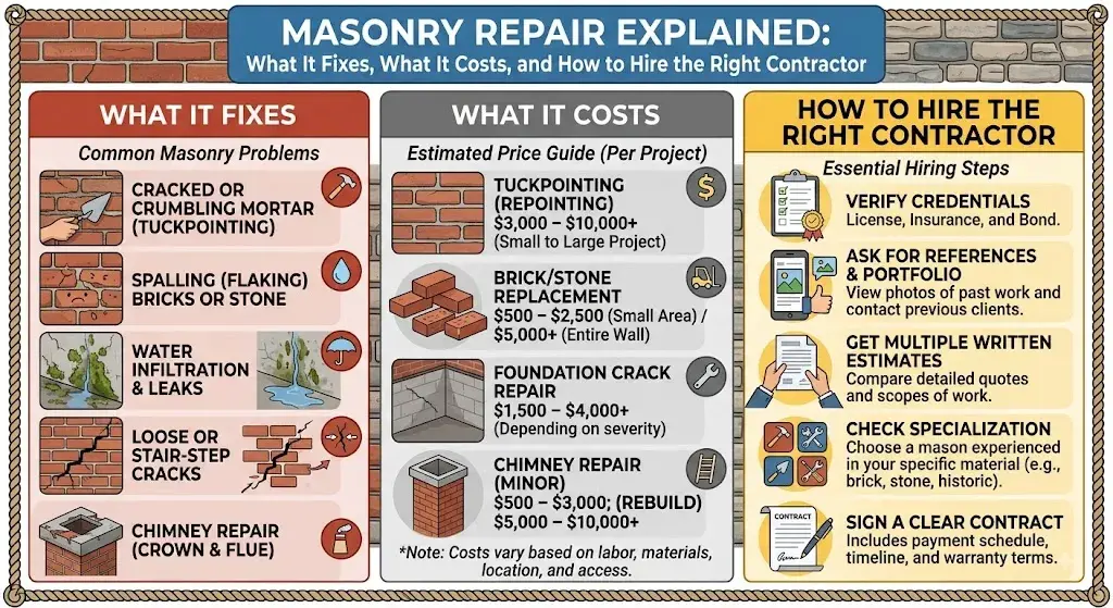 Masonry Repair Explained: What It Fixes, What It Costs, and How to Hire the Right Contractor