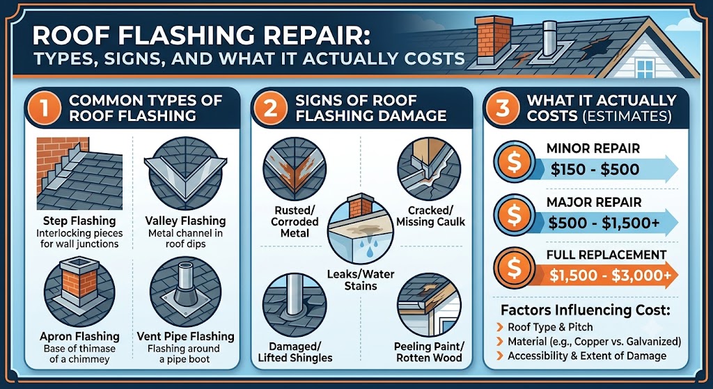 Roof Flashing Repair: Types, Signs, and What It Actually Costs